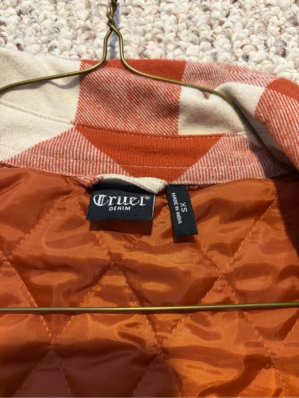 Women’s Orange Plaid Fringe Shacket Jacket - Picture 3 of 5